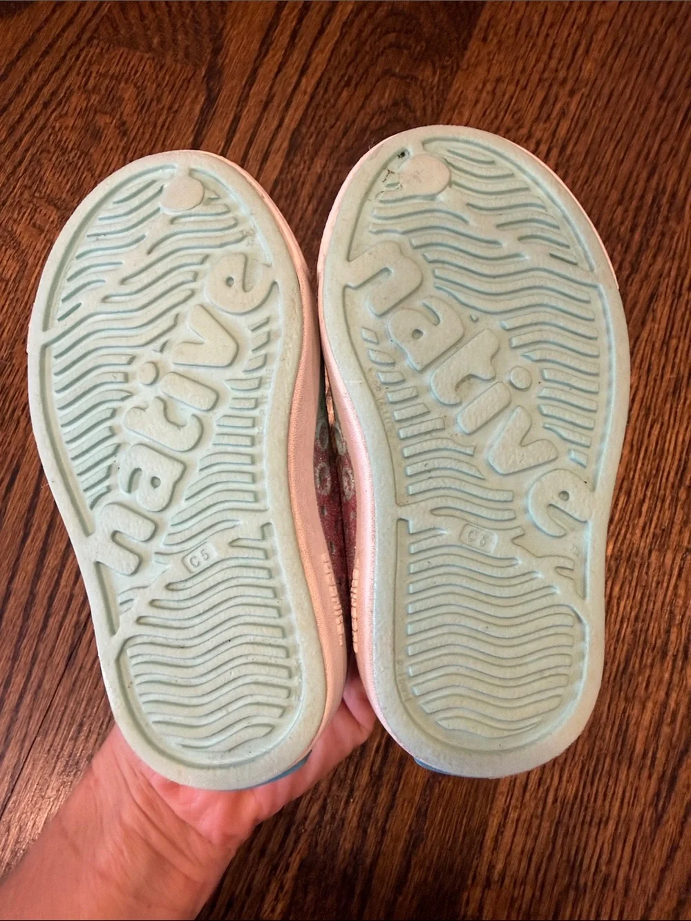 Native Blue & Pink Sparkle Slip-On Water Shoes Size 5